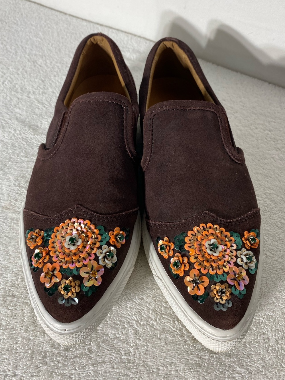 Coach C103 Suede Beaded Sequin Cap Toe Slip On Pointed Sneakers Size 6.5